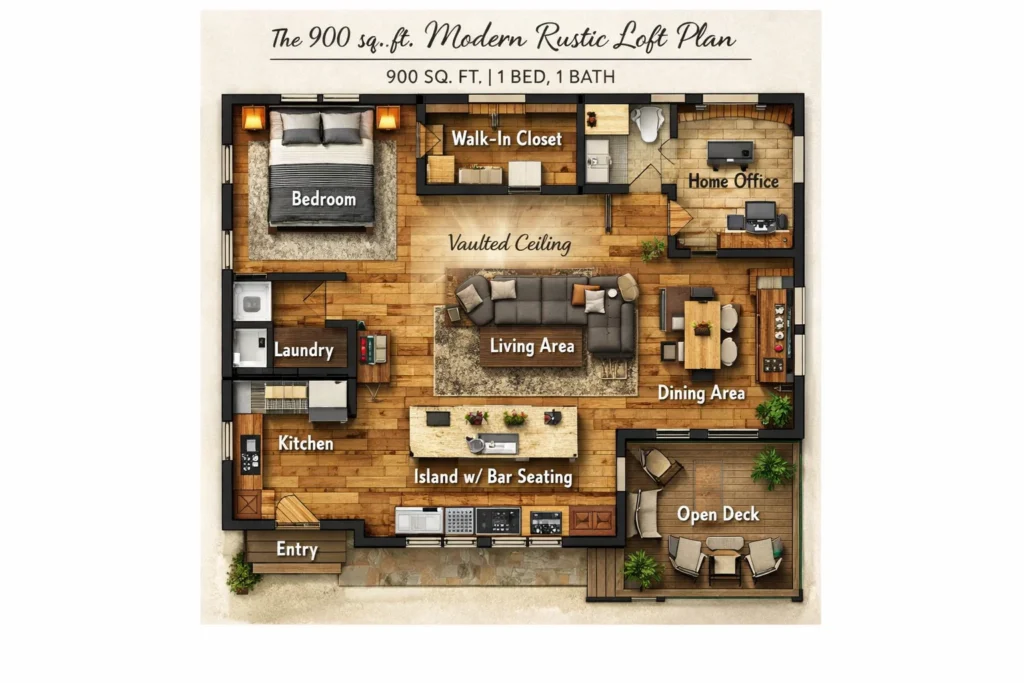 The 900 sq. ft. Modern Rustic Loft Plan
