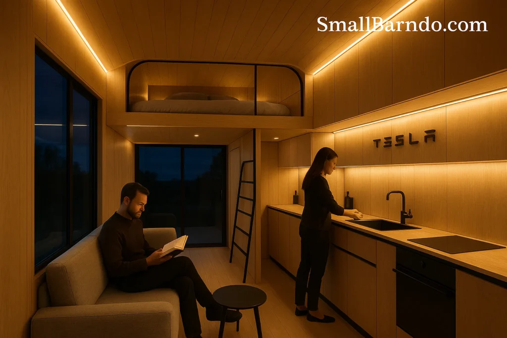 The Futuristic Tesla Tiny House Interior Design Integrating Powerwall & Smart Systems