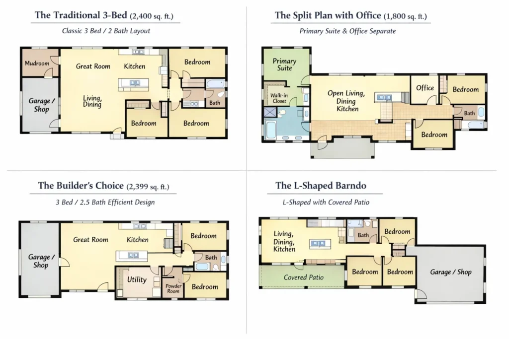 Mid-Range Family Barndominium Floor Plans (1,500-2,500 Sq. Ft.)