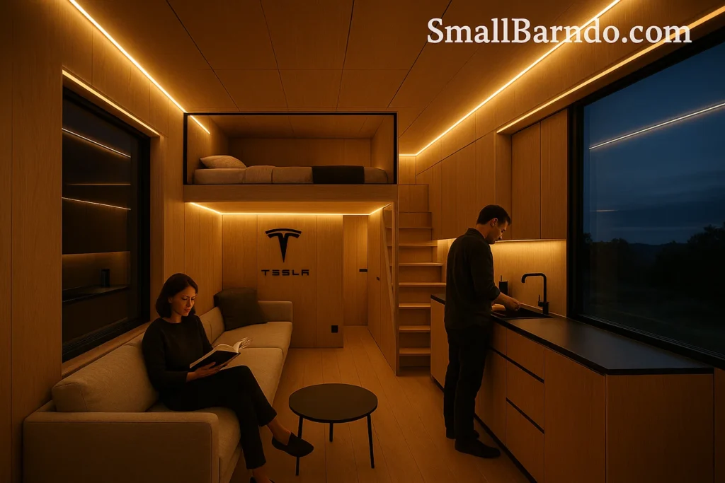 The Futuristic Tesla Tiny House Interior Design Integrating Powerwall & Smart Systems