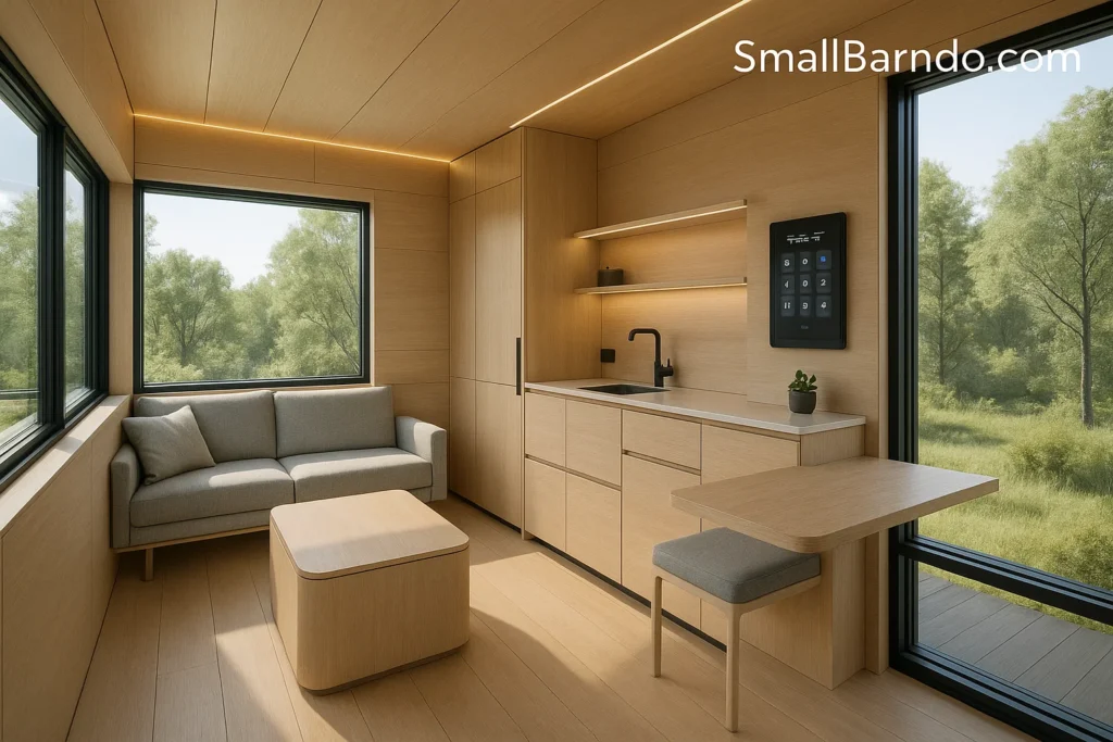 The Futuristic Tesla Tiny House Interior Design Integrating Powerwall & Smart Systems