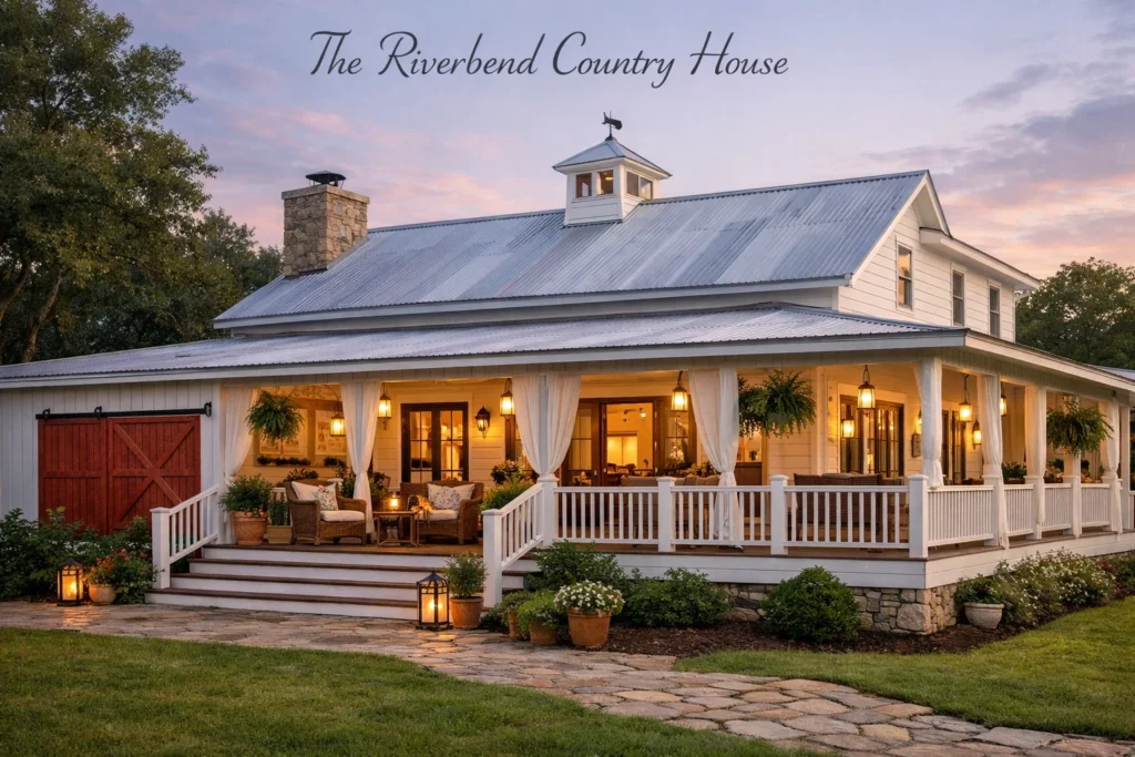 This home channels the elegance of southern ranch design with its wide verandas and open living spaces.