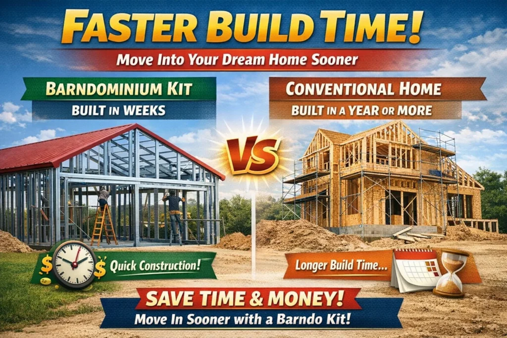 The shell of a typical barndominium can often be erected in a matter of weeks