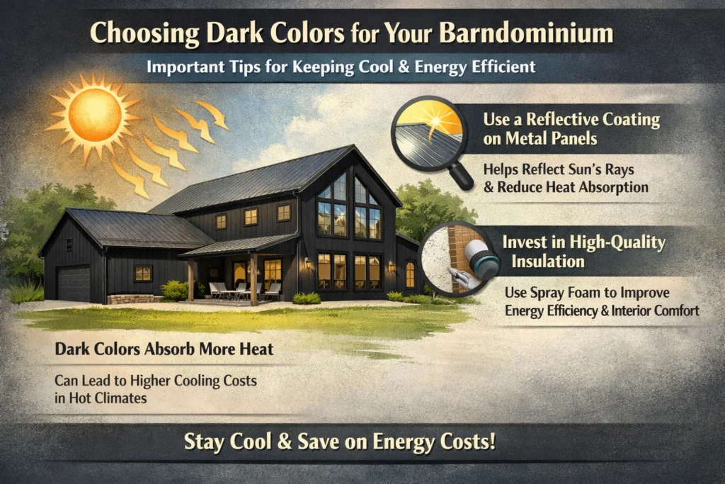 Are dark colors (like black or charcoal) a practical choice for my barndominium exterior