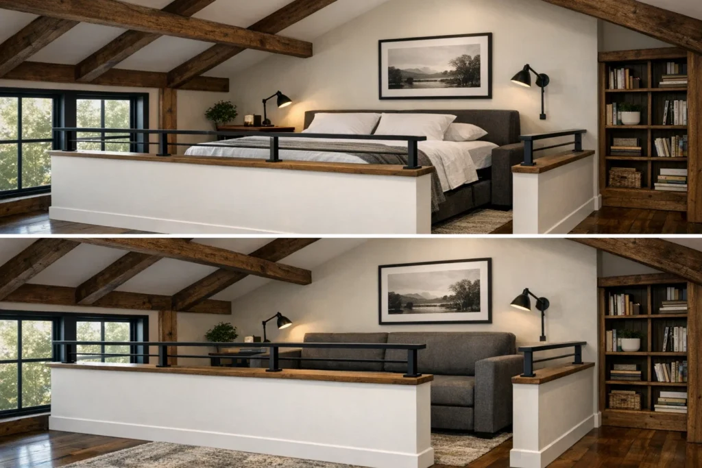 Design the loft with a half-wall