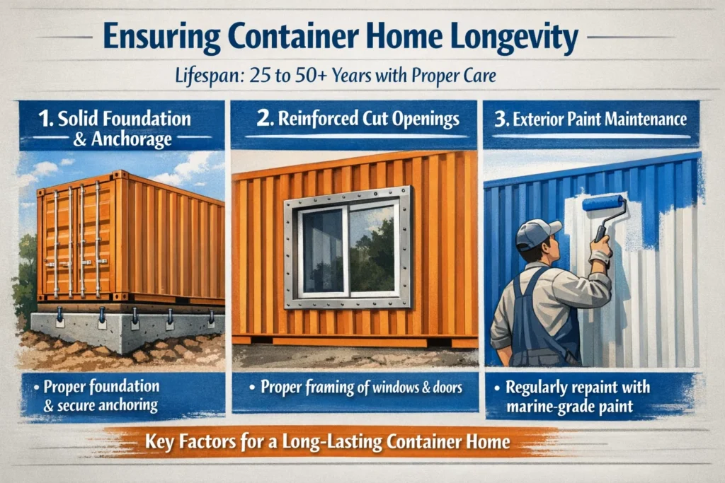 How long does a well-built shipping container home last