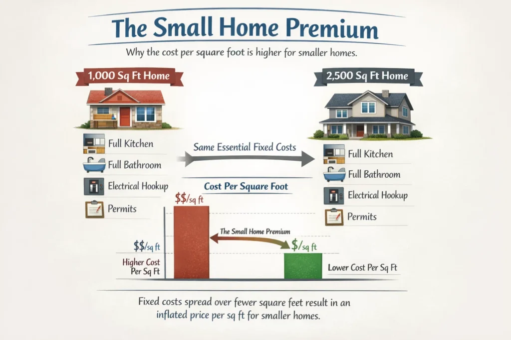 Why is the cost per square foot to build a small home often higher than a larger one