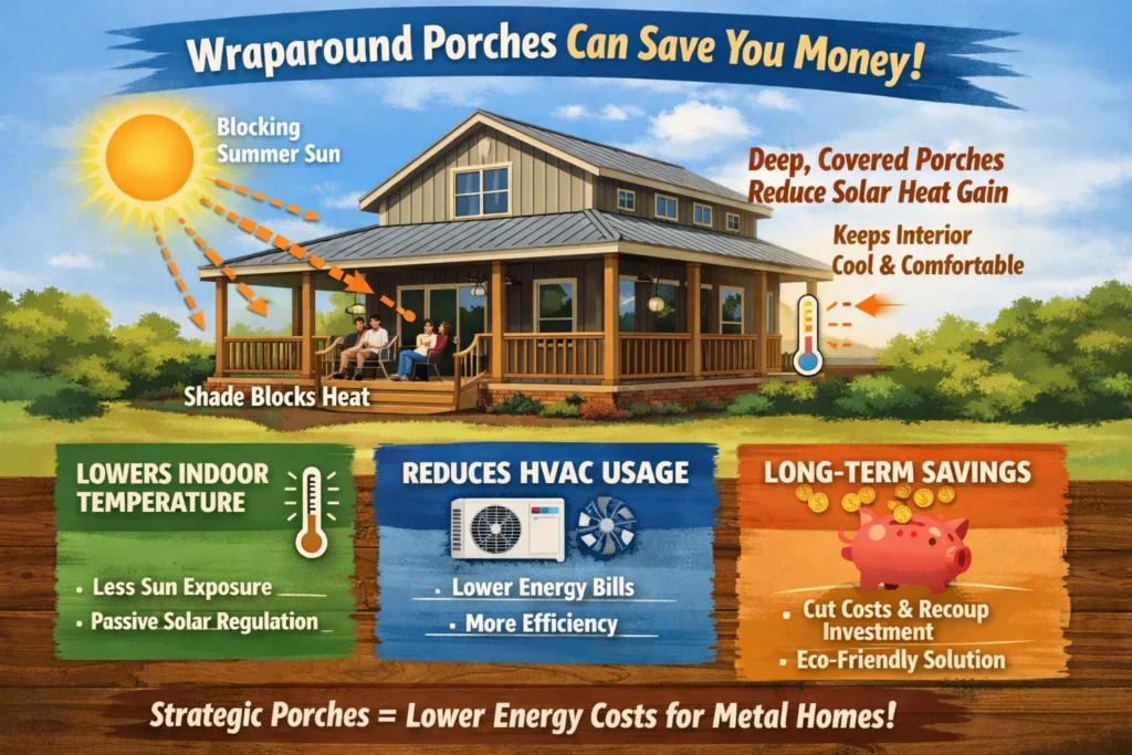 Will adding a wraparound barndominium porch significantly increase heating and cooling bills