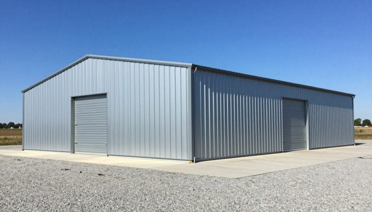 A newly erected 30x40 metal building with vertical steel siding on a concrete slab in bright daylight